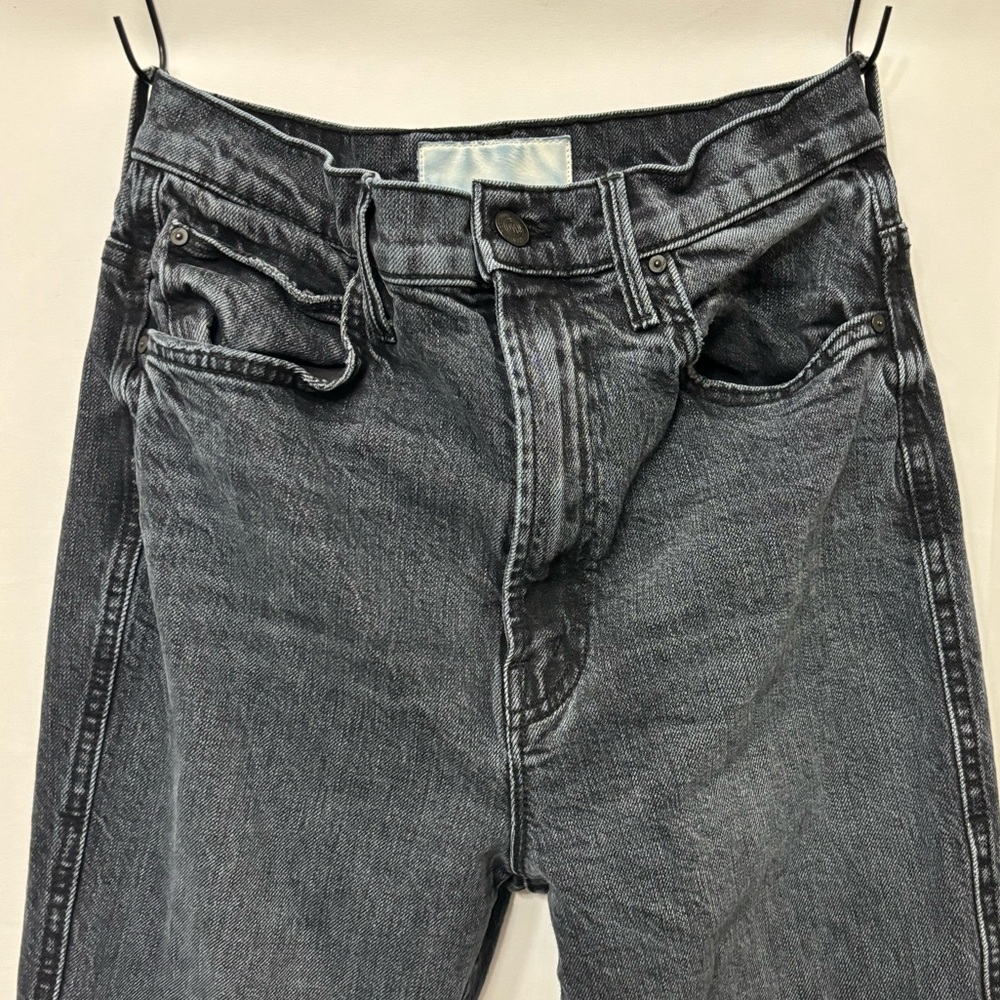 mother superior faded black denim bootcut jeans